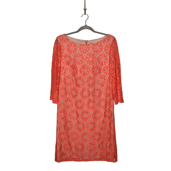JESSICA HOWARD $199 3/4 Sleeve Lace Sheath Dress Red/Nude Size 12 - Picture 1 of 3
